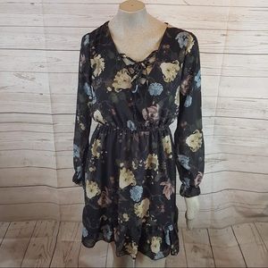 Erika Lang Floral Dress Gathered Waist Tie Front